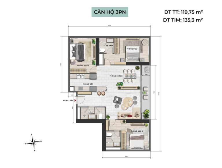 Căn hộ 3PN – Mặt bằng